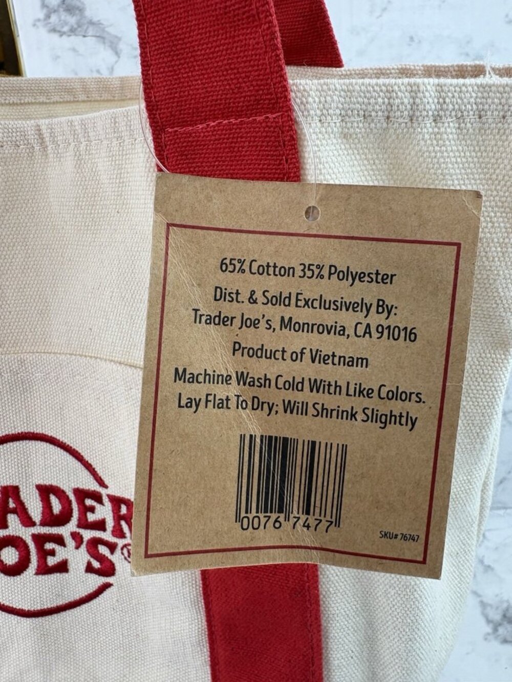 *New Trader Joe's Mini Canvas Tote Red Bag Re-usable Grocery Store Advertising - Picture 4 of 5